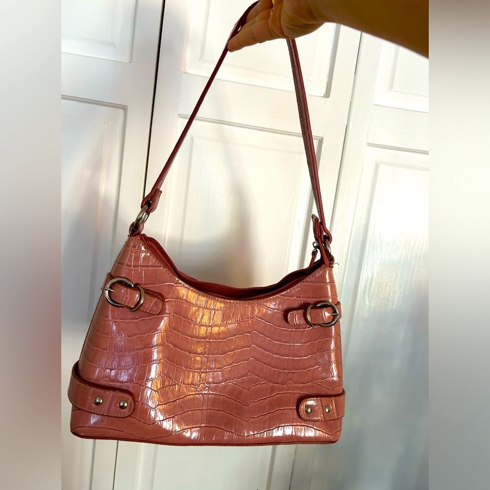Pink Y2K Lacquered Snakeskin-feel shoulder purse